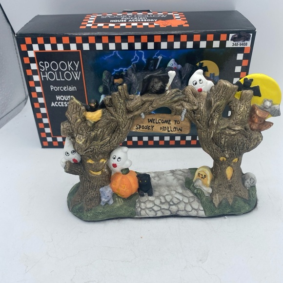 VTG 1996 Spooky Hollow Porcelain Halloween Welcome To Spooky Hollow - Picture 1 of 16